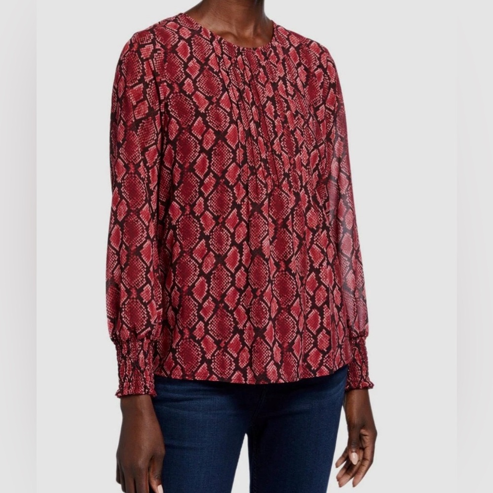 Michael Kors Red Snake-Print Long Sleeve Blouse Lightweight Office Work Sz Large